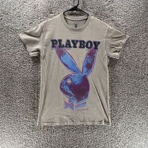Playboy Shirt Mens Small Tan Entertainmant For Mens Cotton Casual Logo Crew Neck
